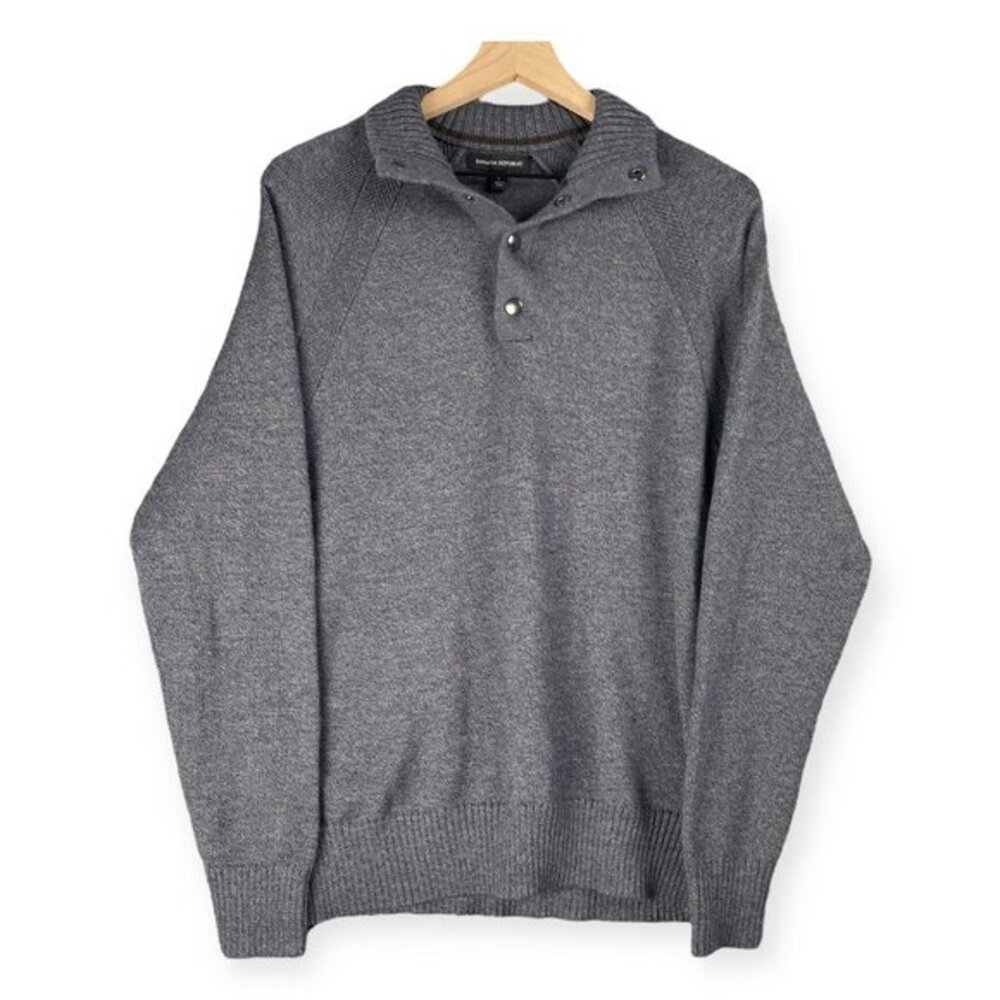 Banana Republic Men’s Large Gray Wool Blend Quarter Snap Sweater Pullover NWT